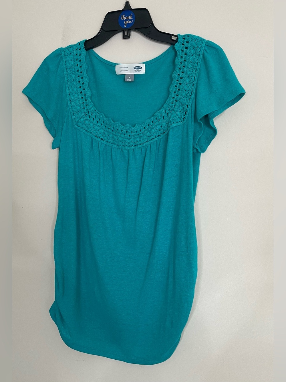 Old Navy Maternity Teal Crochet Scoop-Neck Short‎ Sleeve Top~ Size Medium